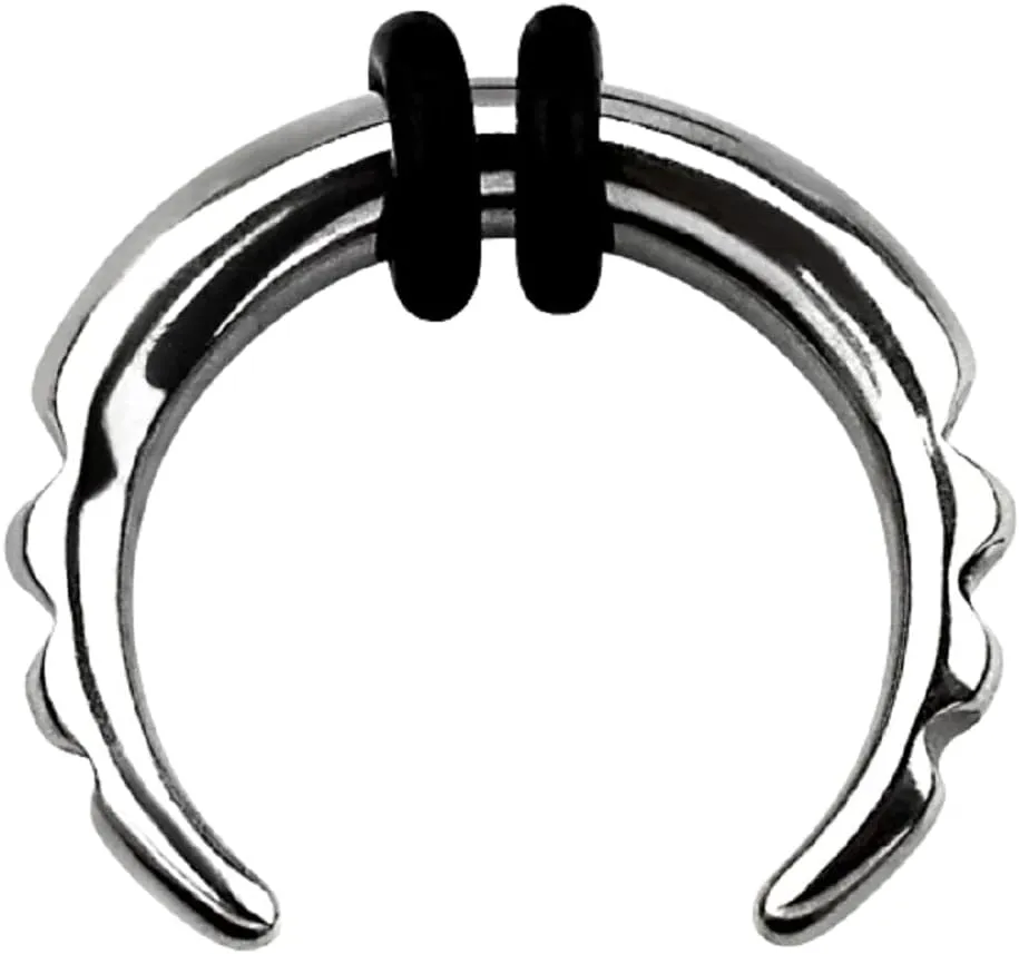 8-14GA Stainless Steel Ridged Edge Septum Pincher Nose Ring with 2 Black O-Rings