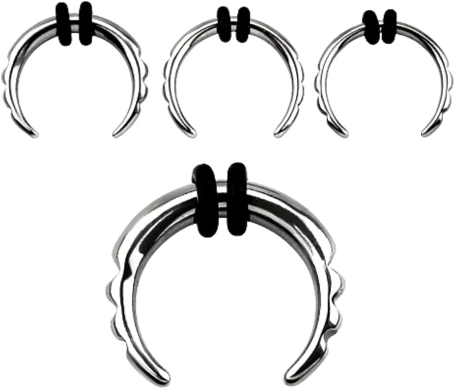 8-14GA Stainless Steel Ridged Edge Septum Pincher Nose Ring with 2 Black O-Rings