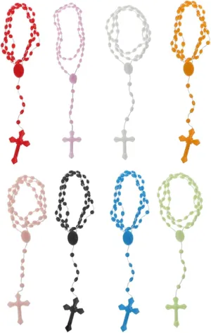 8 Colors Plastic Noctilucent Necklace Rosary Beads Luminous Necklace Catholicism Prayer Religious Jewelry for Daily Wear.(Random Color)