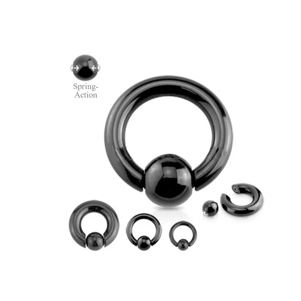 8G PA Rings Captive Bead Rings Black Spring Action CBR Rings Septum Ring Ear Gauges Earrings Piercing Jewelry 5/8 16mm