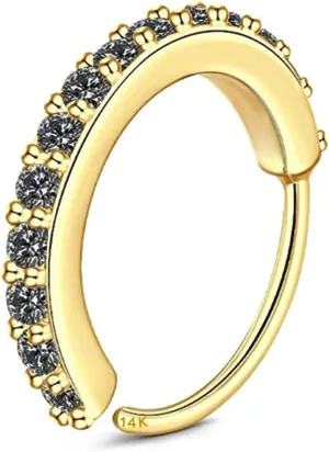 8mm Solid 14K Gold Nose Ring Hoop - 20G CZ Bendable Stud Jewelry for Women's Nose and Cartilage Piercings