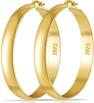 8mm Thick 925 Sterling Silver Hoops Earrings for Women 14K Real Gold Large Hoop Earrings Hypoallergenic and Lightweight Big Hoop Earrings for Women 20/30/40/50/60/70MM