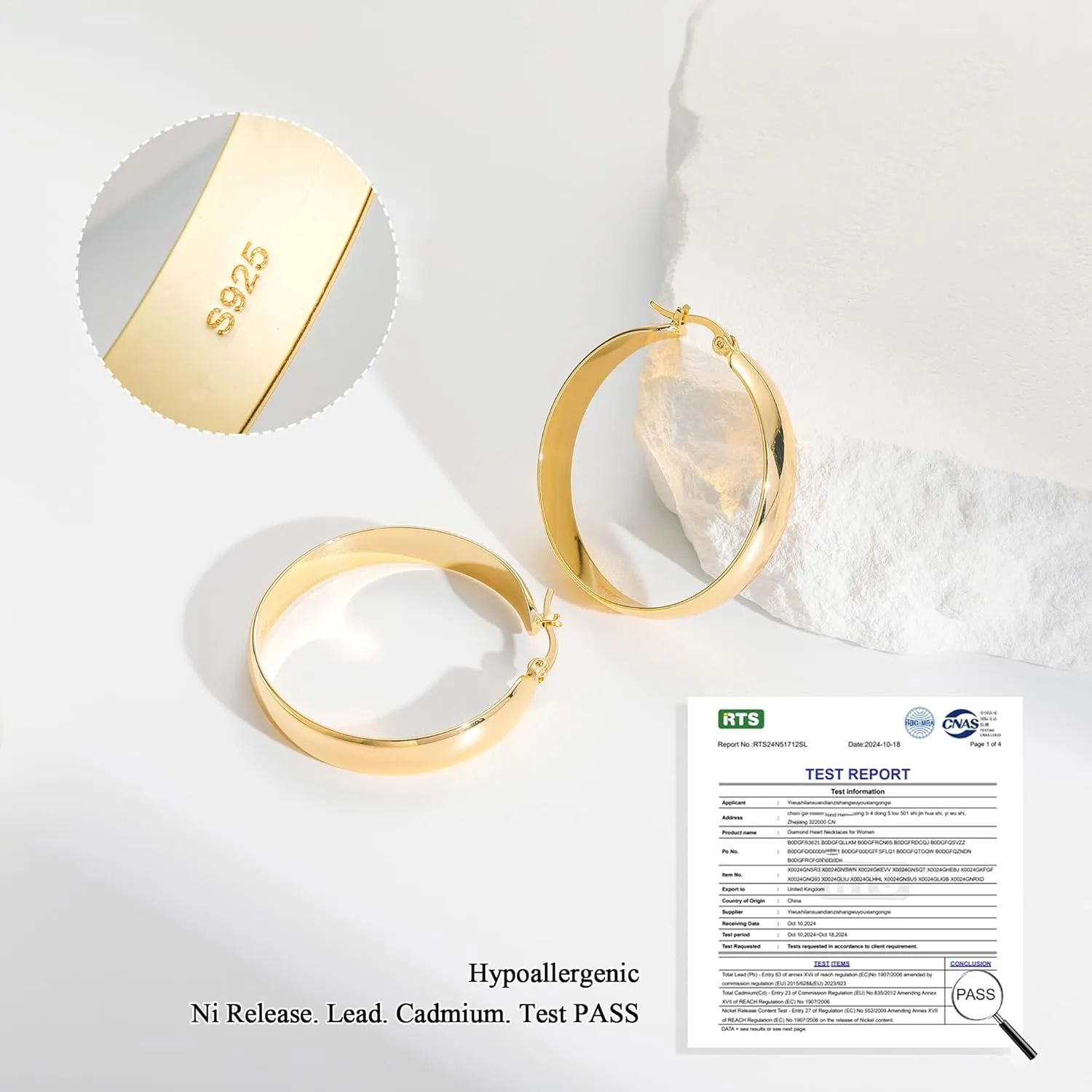 8mm Thick 925 Sterling Silver Hoops Earrings for Women 14K Real Gold Large Hoop Earrings Hypoallergenic and Lightweight Big Hoop Earrings for Women 20/30/40/50/60/70MM