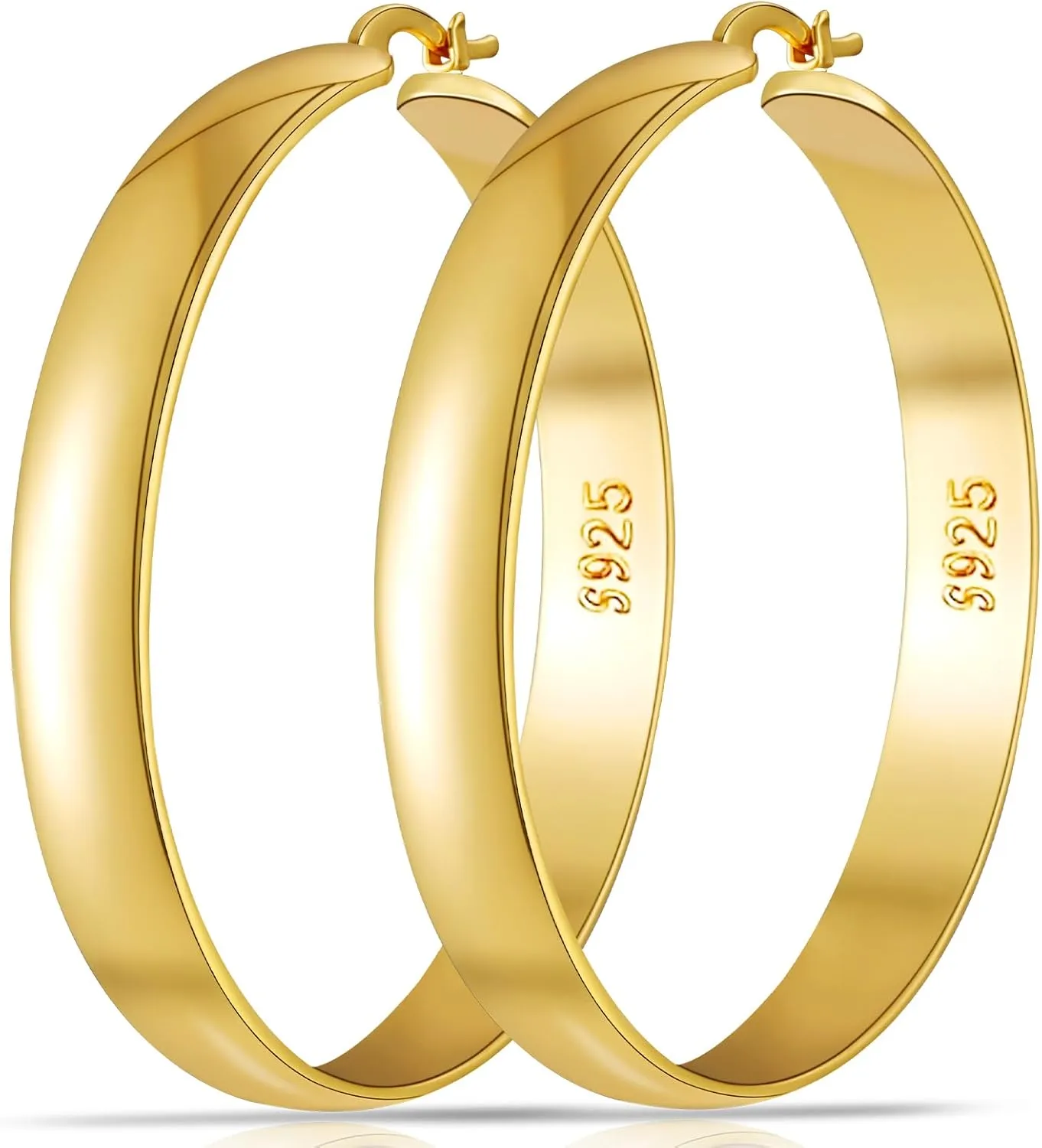 8mm Thick 925 Sterling Silver Hoops Earrings for Women 14K Real Gold Large Hoop Earrings Hypoallergenic and Lightweight Big Hoop Earrings for Women 20/30/40/50/60/70MM