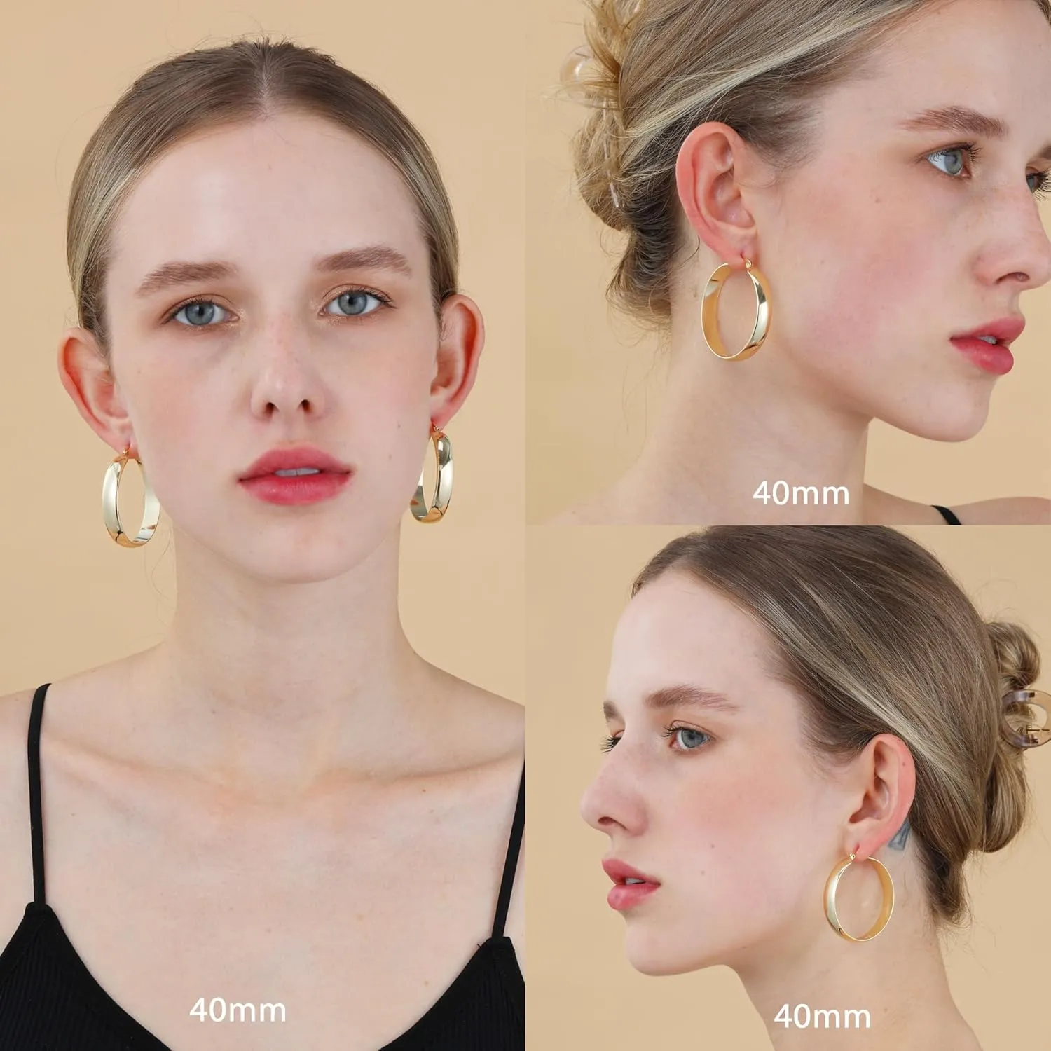 8mm Thick 925 Sterling Silver Hoops Earrings for Women 14K Real Gold Large Hoop Earrings Hypoallergenic and Lightweight Big Hoop Earrings for Women 20/30/40/50/60/70MM