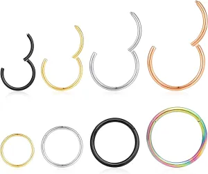 8Pcs 18G Nose Rings Hoops Set Surgical Stainless Steel Nose Piercing Jewelry for Women Men Hinged Clicker Hypoallergenic Septum Nose Lip Rings 6mm 8mm 10mm 12mm