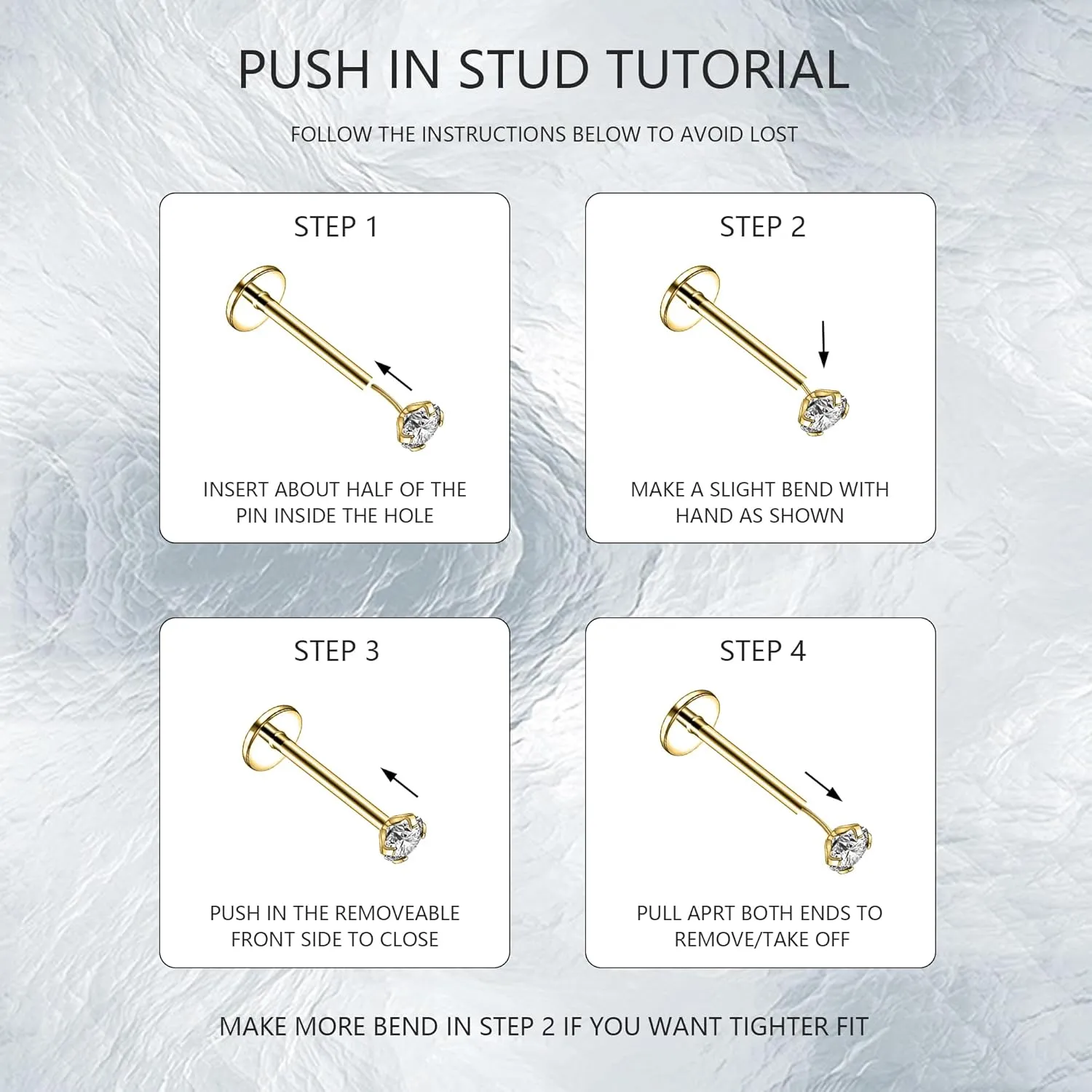 8Pcs 20G 18G Threadless Push in Nose Stud Rings for Women Men Stainless Steel Nose Studs Nostril Piercing Jewelry CZ Nose Rings Studs 1.5MM 2MM 2.5MM 3MM Black Silver Gold Bar Length 7mm 5mm