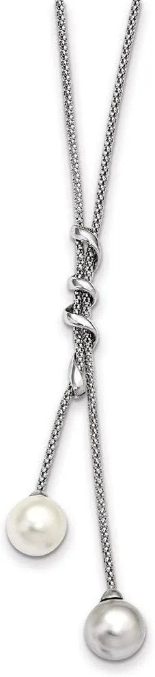 925 Sterling Silver 10-11mm White and Grey Imitation Shell Pearl Necklace