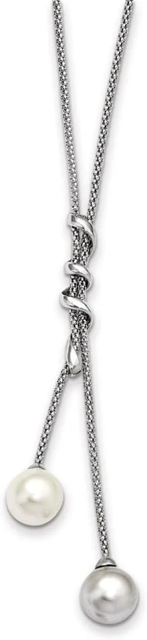 925 Sterling Silver 10-11mm White and Grey Imitation Shell Pearl Necklace