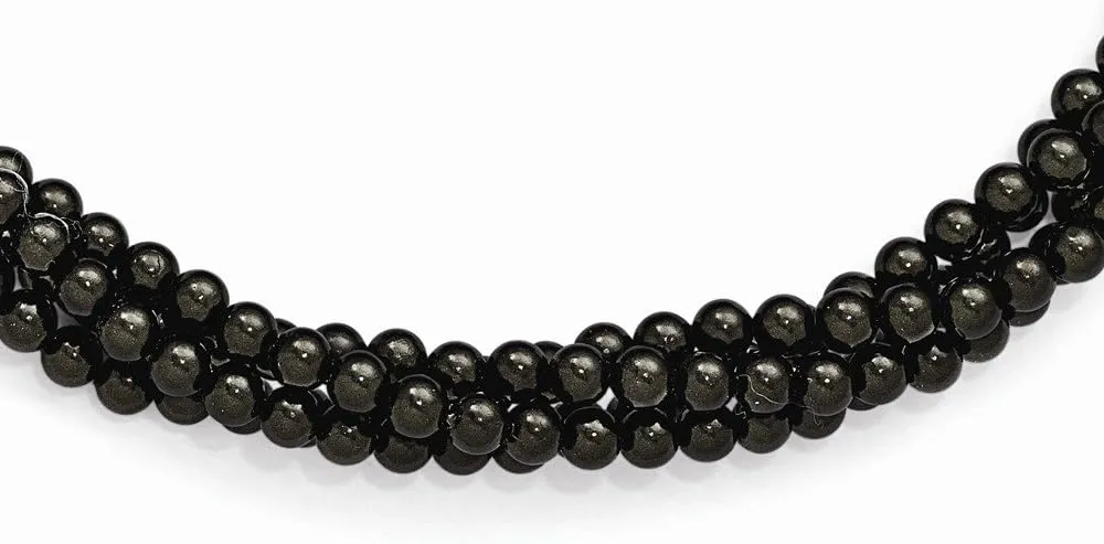 925 Sterling Silver 4 Row 4-5mm Blk Imitation Shell Pearl Twisted Neck 20"