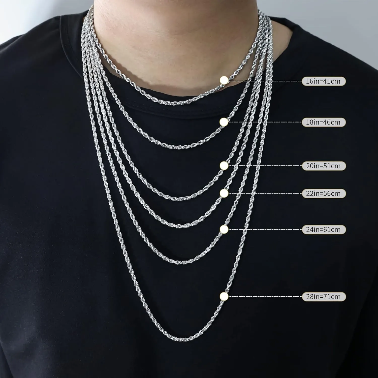 925 Sterling Silver Cross Pendant Necklace for Men Women with 3.5mm Stainless Steel Clasp Rope Twist Chain 18K White Gold Plated Highly Polished 16-28 Inches