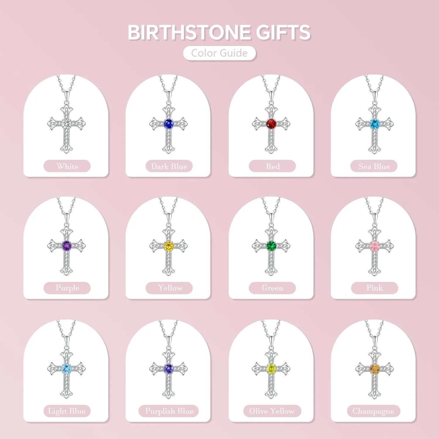 925 Sterling Silver Cubic Zirconia Birthstone Cross Pendant Necklaces for Women, Silver Women's Cross Necklace, with 18" 2" extender chain