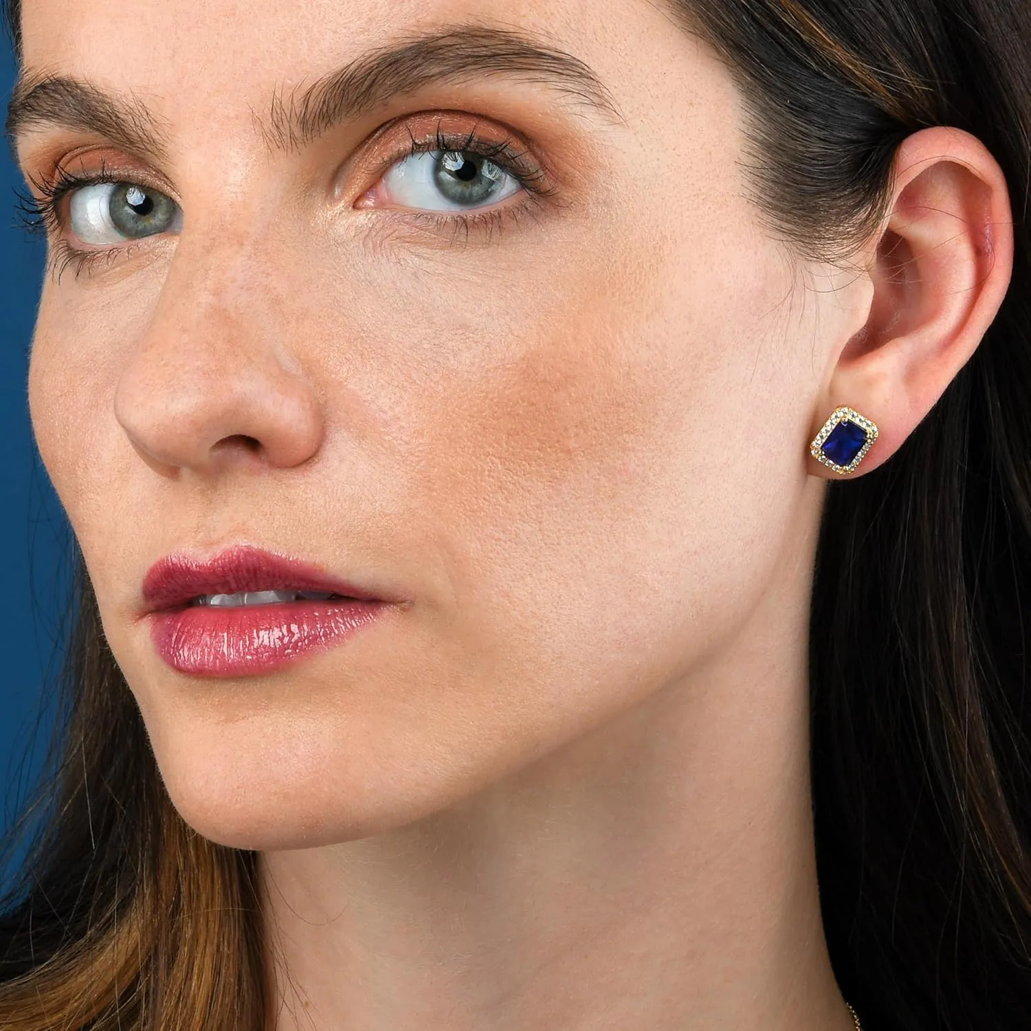 925 Sterling Silver Emerald Cut Stud Earrings for Women with White, Green, Blue, or Red Cubic Zirconia Stones, Emerald Cut Silver or Gold Earrings, Jewelry for Women with a Gift Box