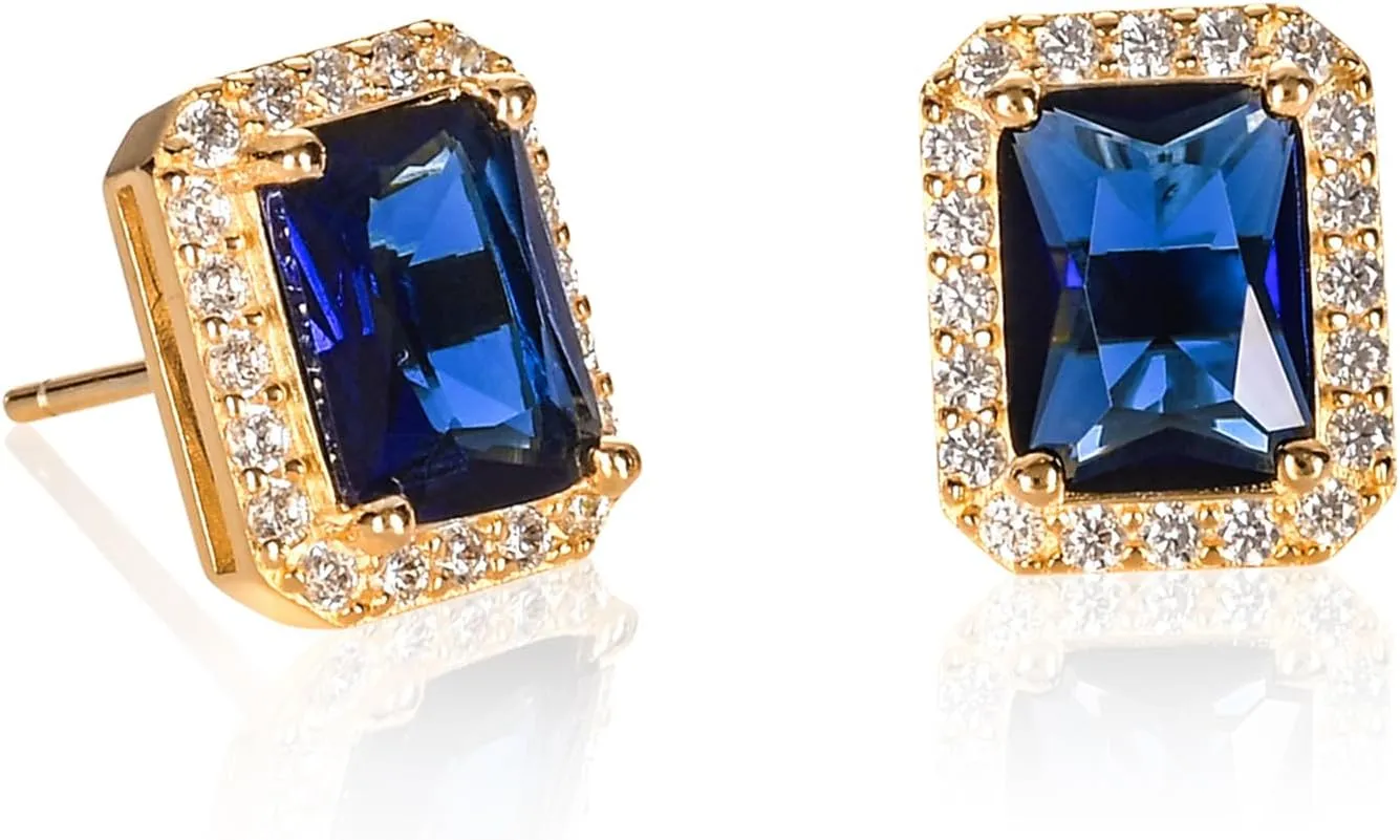 925 Sterling Silver Emerald Cut Stud Earrings for Women with White, Green, Blue, or Red Cubic Zirconia Stones, Emerald Cut Silver or Gold Earrings, Jewelry for Women with a Gift Box