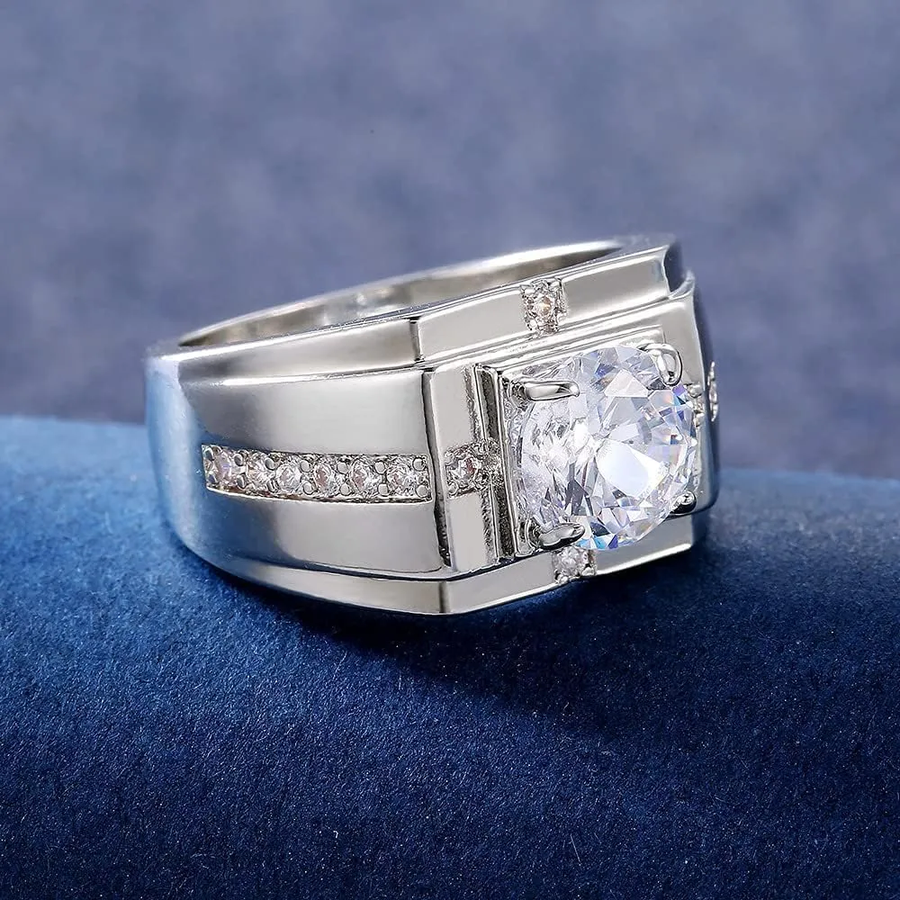 925 Sterling Silver Moissanite Rings for Men Silver Plated White Gold Promise Rings for Him Diamond Ring Cubic Zirconia Anniversary Rings Cz Multi Row Ring Eternity Engagement Wedding Band Ring9