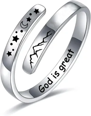 925 Sterling Silver Rings Inspirational Jewelry for Women Faith Cross Ring Gifts for Daughter Friend Faith Over Fear Wrap Open Ring Adjustable