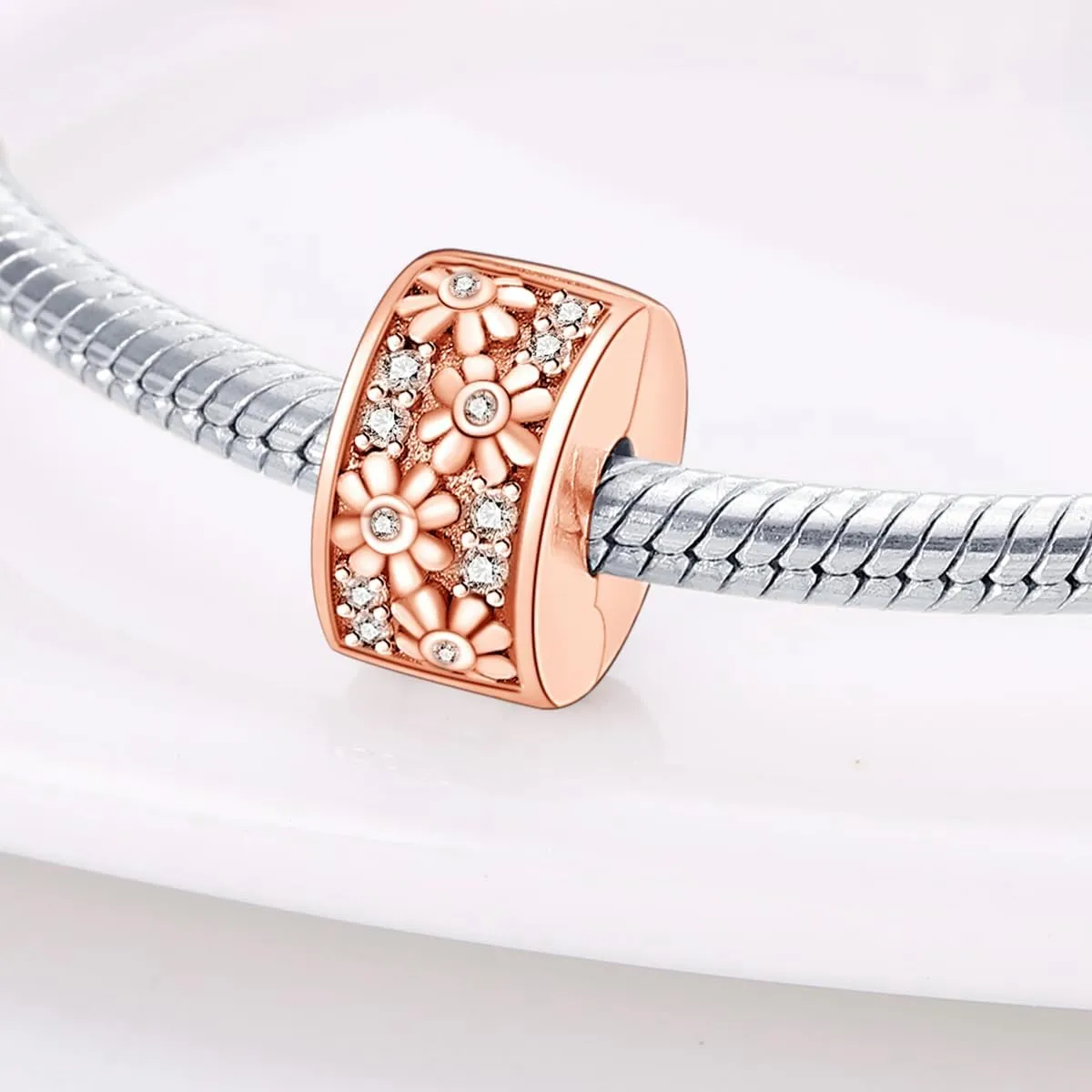 925 Sterling Silver Stopper Clip Charms for Bracelet Necklace Spacer Beads with 5A Cubic Zirconia Mother's Day Christmas DIY Gift for Women(2PCS)