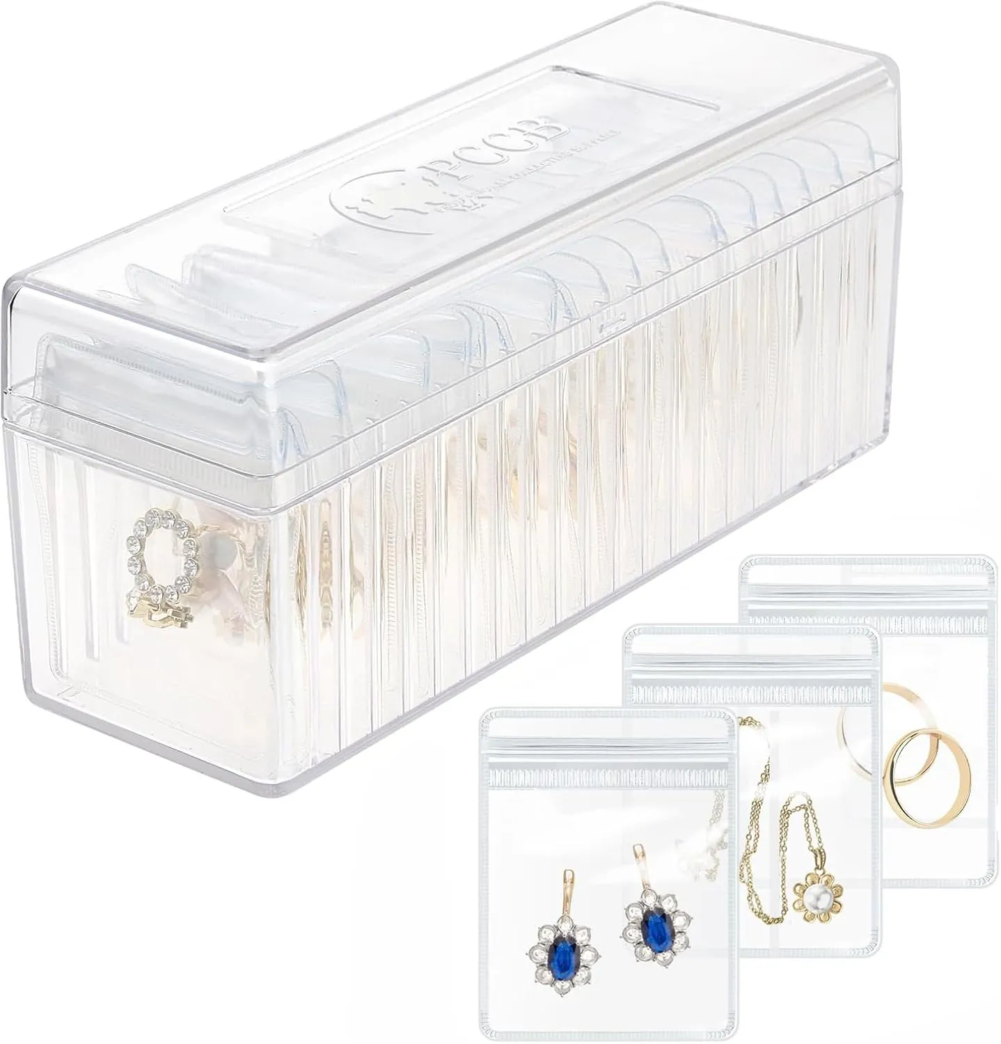 Acrylic Jewelry Box Organizer, Jewelry Organizers And Storage with 20 Portable Anti Tarnish Jewelry bags, Clear Jewelry Organizer Holder for Earrings/Rings/Necklaces Gift for Women Girls (Transparent)