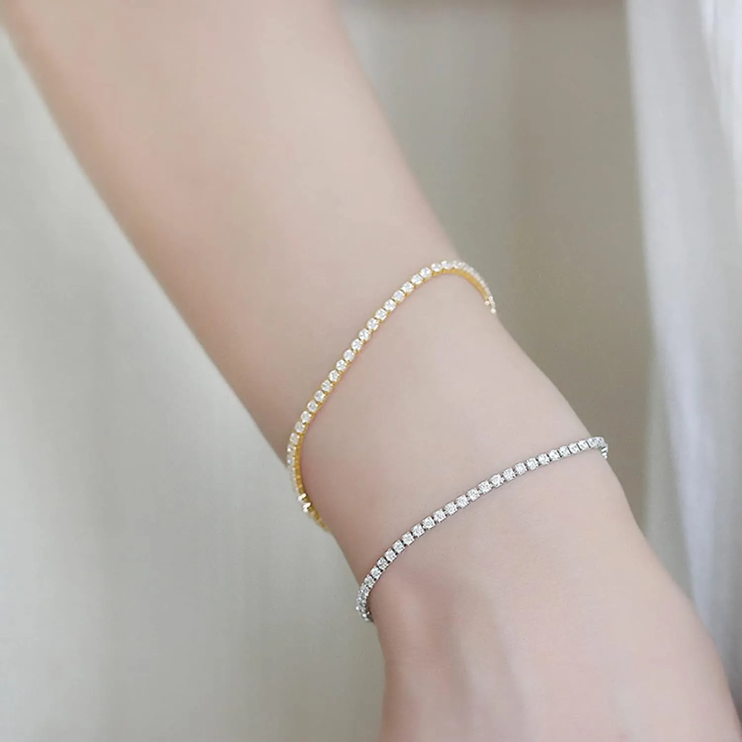 Adjustable Tennis Bracelet for Women - 14K Gold/White Gold Plated Bracelets