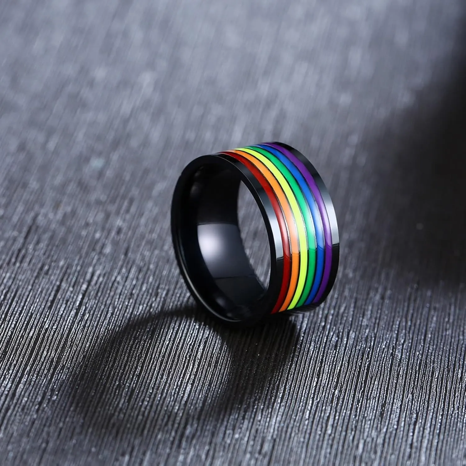 Aienid Matching Rings for Men, Mens Rings Stainless Steel 2PCS 10mm Lgbt Ring with Rainbow Enamel Couple Band for Anniversary
