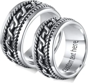Aienid Stainless Steel Couple Ring Customizable 9MM Silver Ring Set for Men Engagement Wedding Ring for Couple