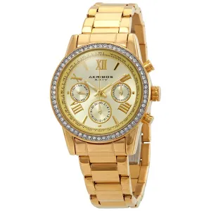 Akribos Xxiv Glimmer Gold Tone Dial Ladies Multifunction Watch AK872YG