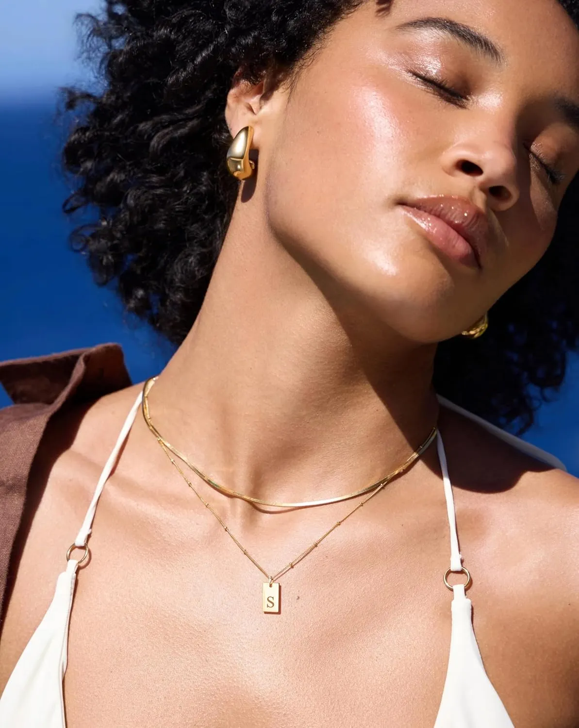 ALEXTINA Stainless Steel 18K Gold Initial Necklaces for Women Minimalist Chain Herringbone Necklace A-Z Letter Layered Necklace Personalized Gold Jewelry for Women