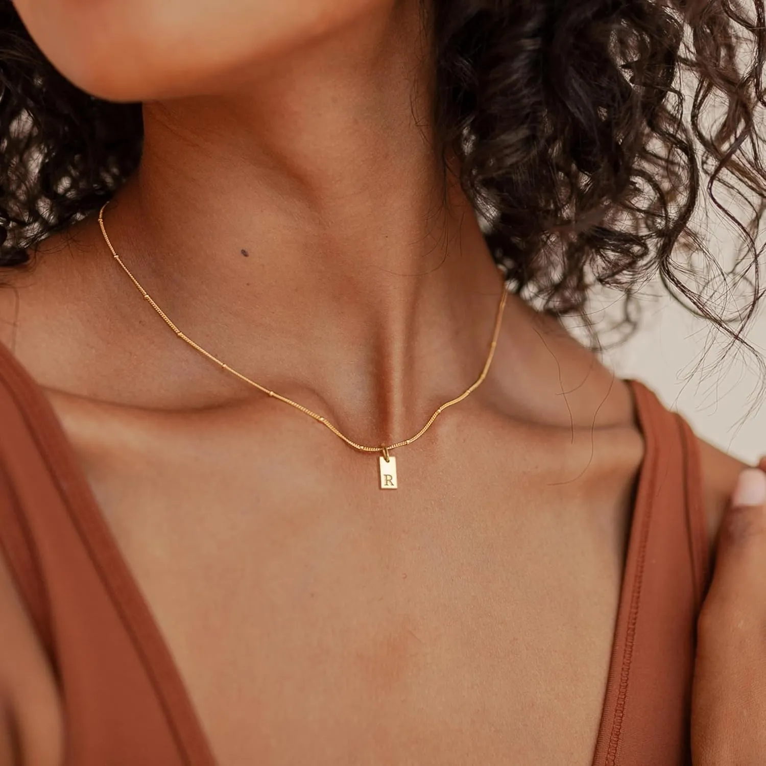 ALEXTINA Stainless Steel 18K Gold Initial Necklaces for Women Minimalist Chain Herringbone Necklace A-Z Letter Layered Necklace Personalized Gold Jewelry for Women