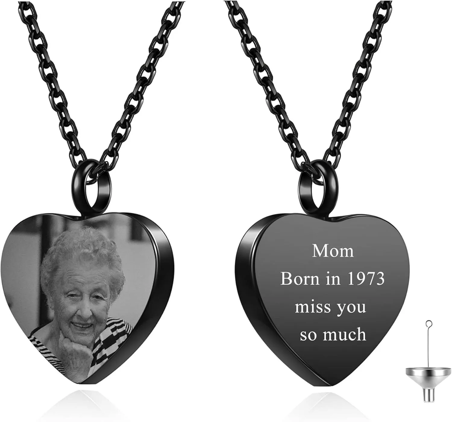 AllerPierce Personalized Photo Cremation Urn Necklace for Ashes Custom Picture Heart Locket Necklace Keepsake Cremation Jewelry Memorial Pendant Ashes Necklaces for Women Men Pets