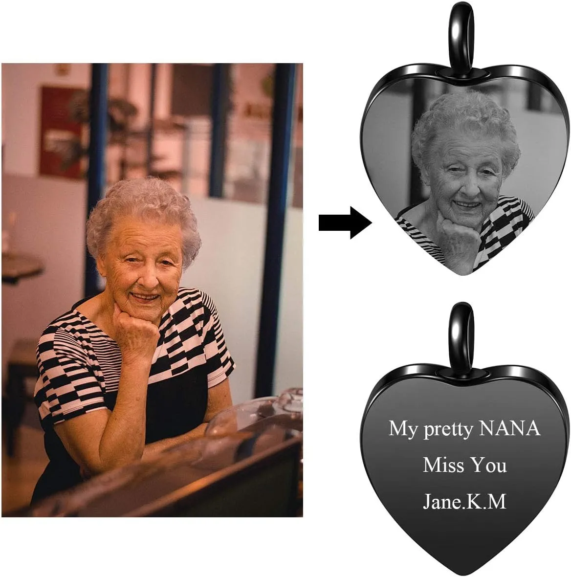 AllerPierce Personalized Photo Cremation Urn Necklace for Ashes Custom Picture Heart Locket Necklace Keepsake Cremation Jewelry Memorial Pendant Ashes Necklaces for Women Men Pets