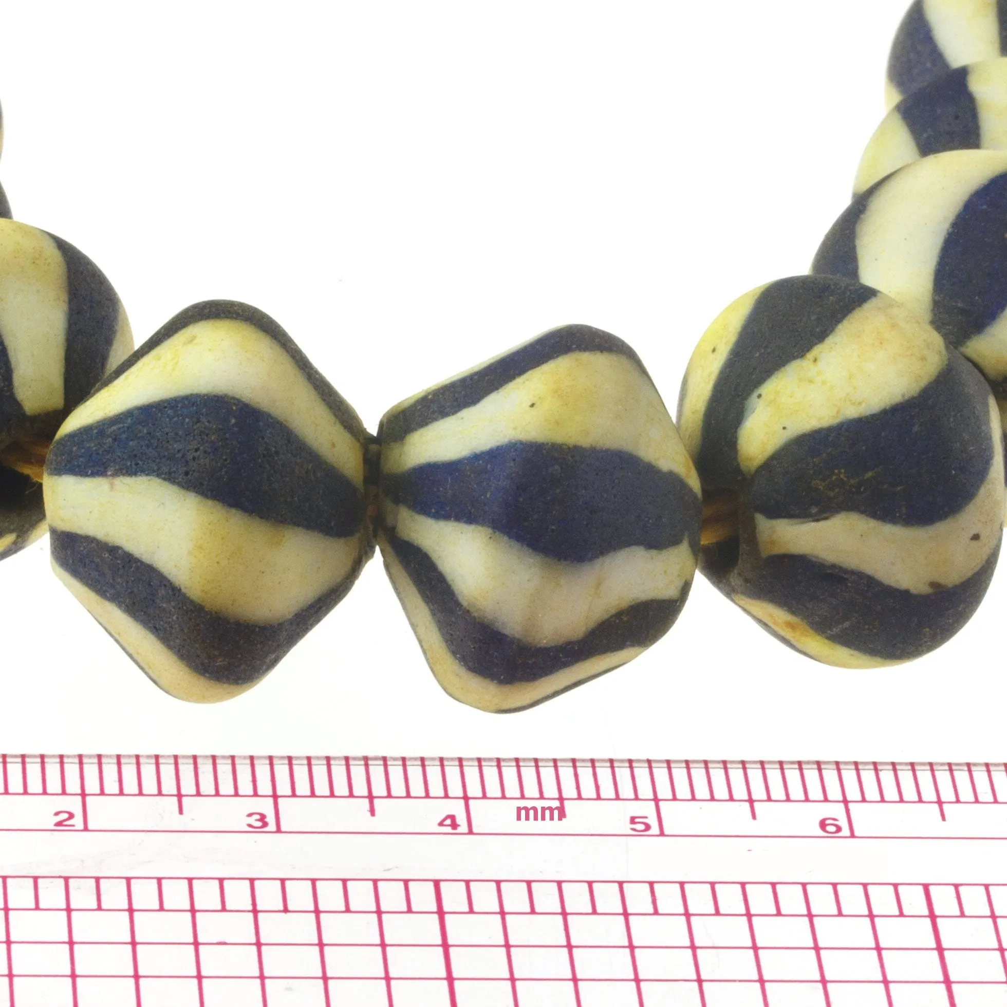 Ancient East Java Pelangi striped glass bead modern reproduction. 17x21mm. pkg of 1.  b1-990