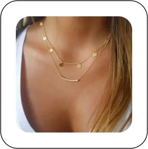 Andelaisi Boho Coin Pendant Necklace Gold Disc Chain Necklace Vintage Sequins Necklace Layered Tube Bar Choker Necklace Jewelry for Women