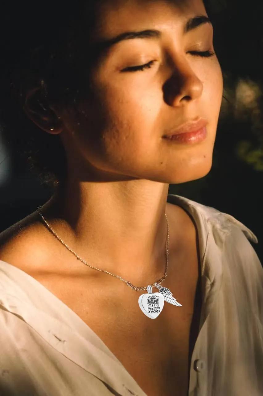 Angel Wing Heart Urn Necklaces for Ashes A PIECE OF MY Dad Mom Daughter Son Papa Cremation Jewelry Keepsake Memorial Pendant for Women Men