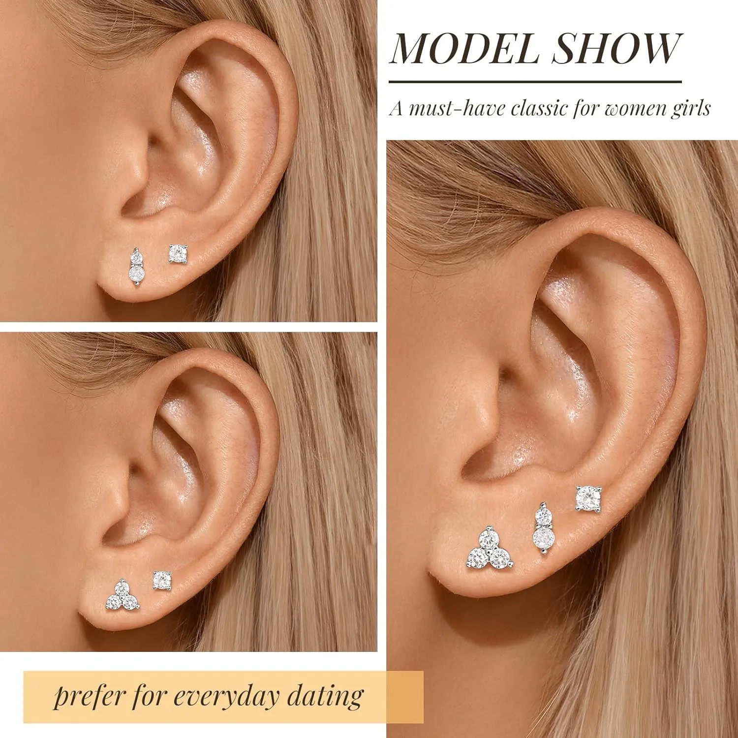 Angelady Flat Back Earrings Set for Women, 14K Gold Plated Flat Back Stud Earring Hypoallergenic, Sterling Silver Cartilage Earrings Helix Piercing Jewelry for Women