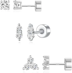 Angelady Flat Back Earrings Set for Women, 14K Gold Plated Flat Back Stud Earring Hypoallergenic, Sterling Silver Cartilage Earrings Helix Piercing Jewelry for Women