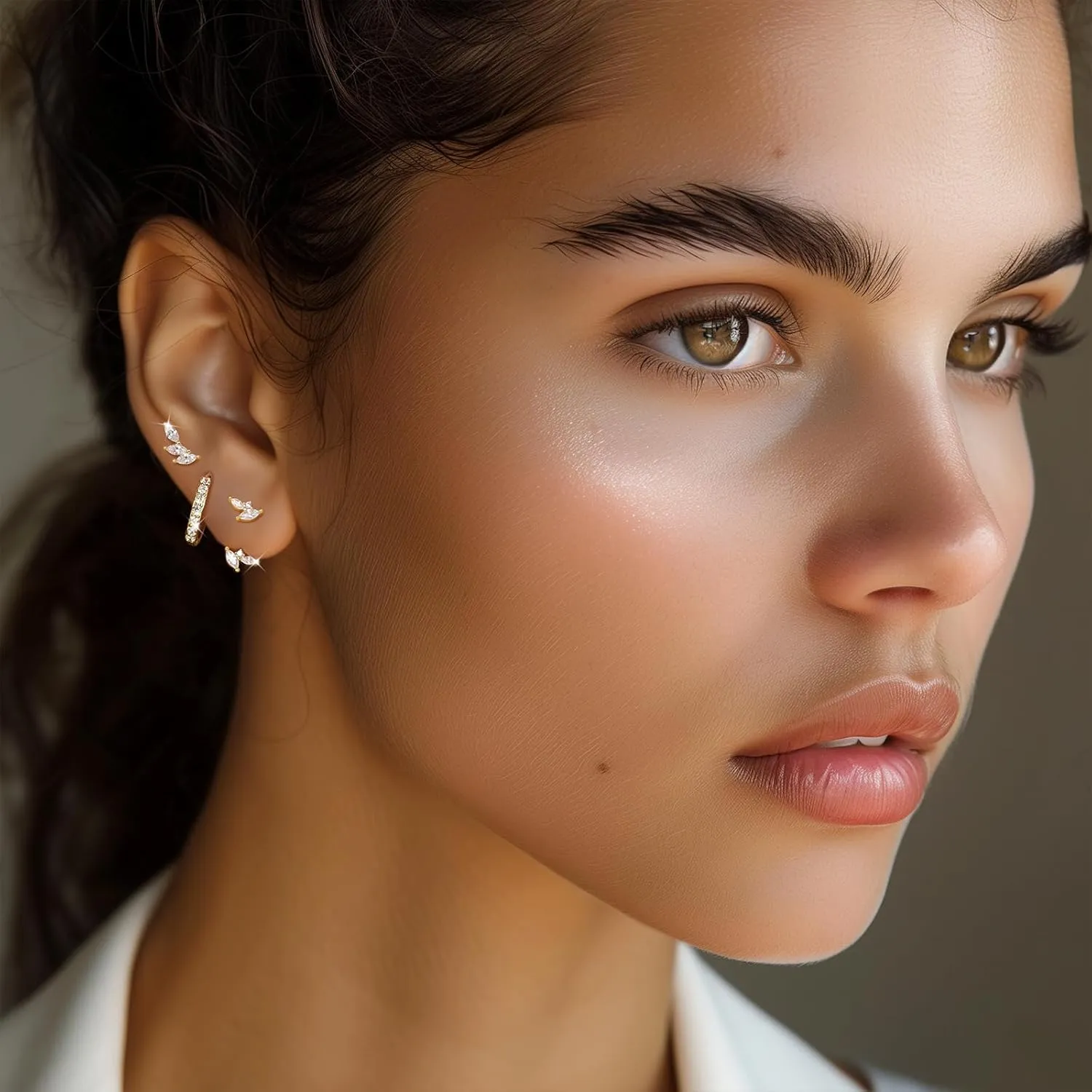 Angelady Sterling Silver Earrings Set for Women, Gold Plated Stud Hoop Earring Stacks for Women, Cartilage Huggies Earrings Set for Multiple Piercings