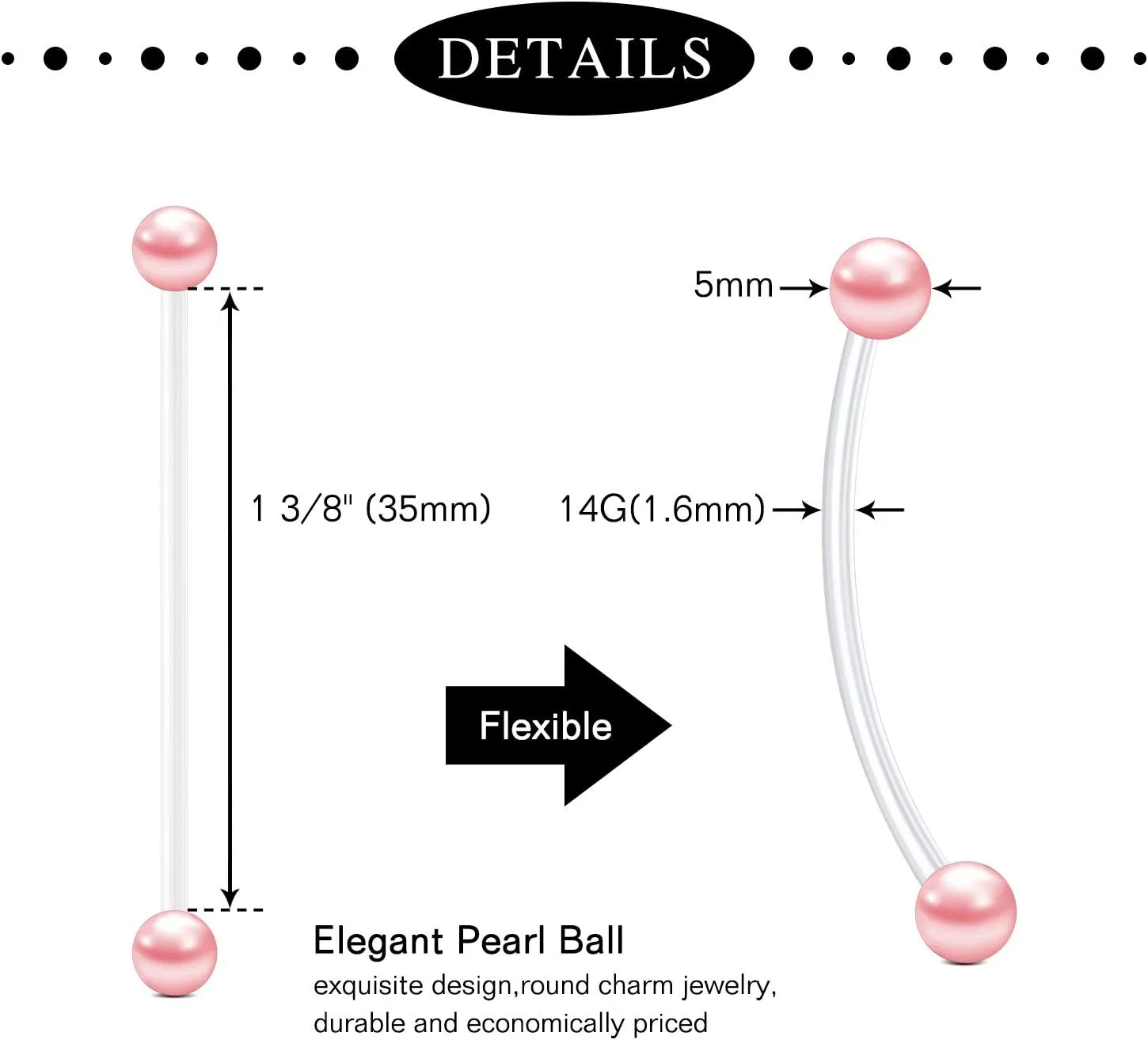 Anicina 14G Flexible Clear Acrylic Pregnancy Belly Button Ring Personalized Dangle Pregnancy Maternity Belly Rings 22/25/32/35/38mm