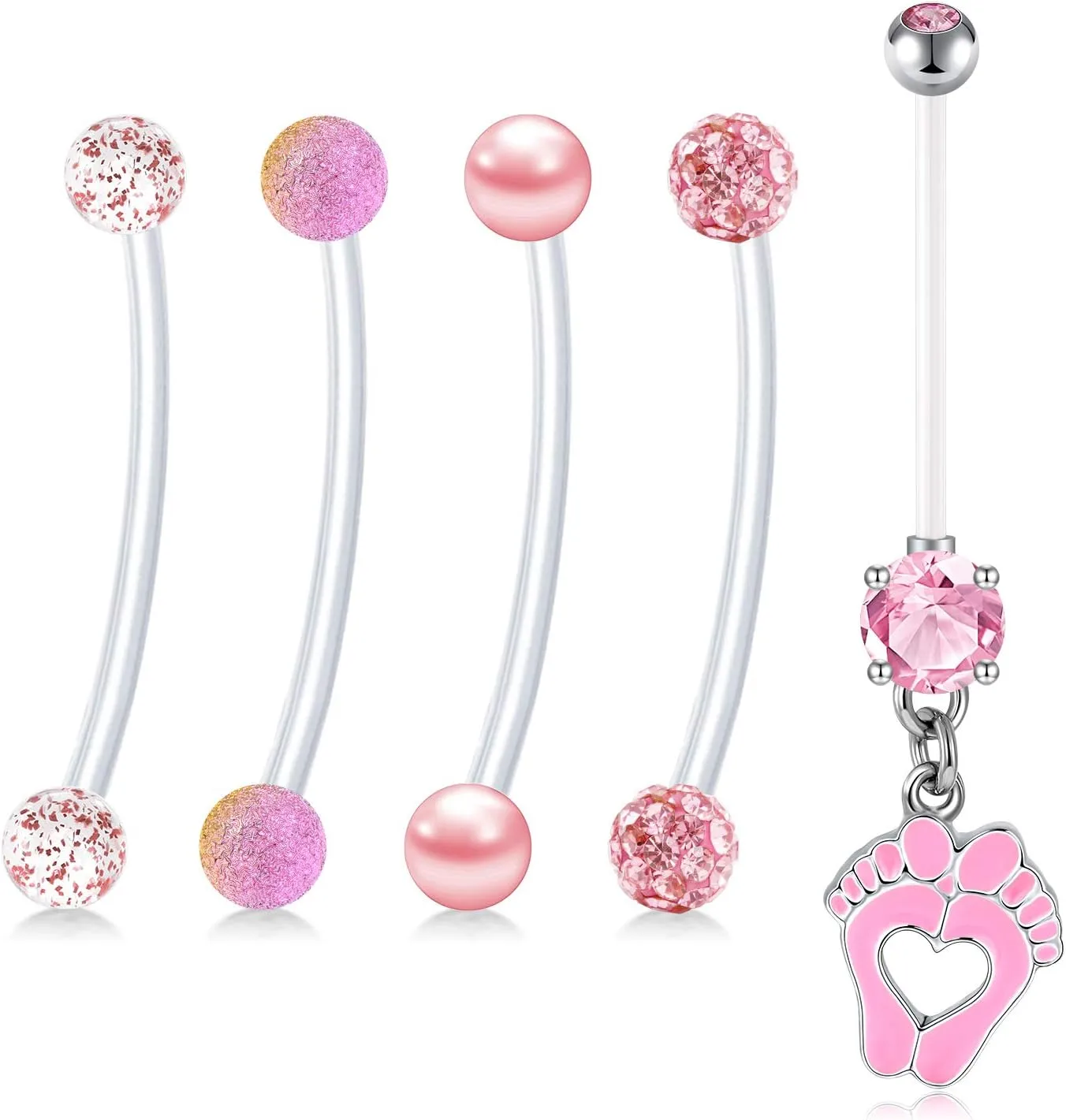 Anicina 14G Flexible Clear Acrylic Pregnancy Belly Button Ring Personalized Dangle Pregnancy Maternity Belly Rings 22/25/32/35/38mm
