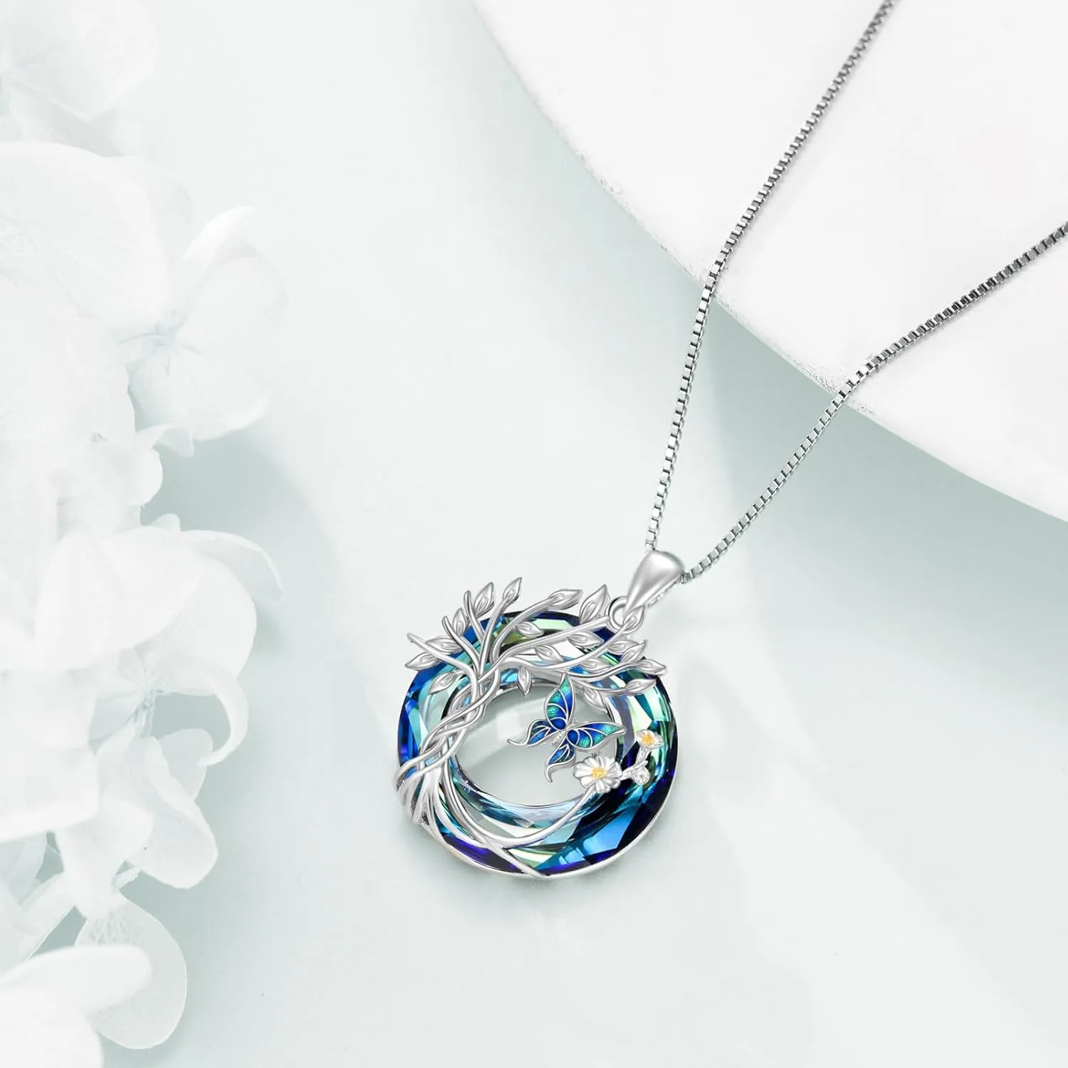 Animals Necklace for Women S925 Sterling Silver Cat/Turtle/Flamingo/Panda/Fox/Hummingbird Crystal Pendant Necklaces Jewelry