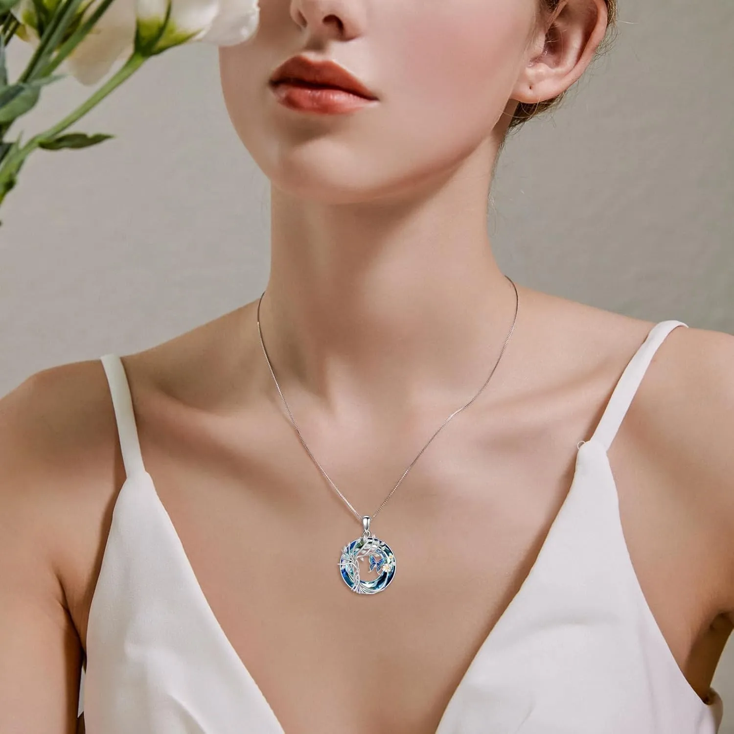 Animals Necklace for Women S925 Sterling Silver Cat/Turtle/Flamingo/Panda/Fox/Hummingbird Crystal Pendant Necklaces Jewelry