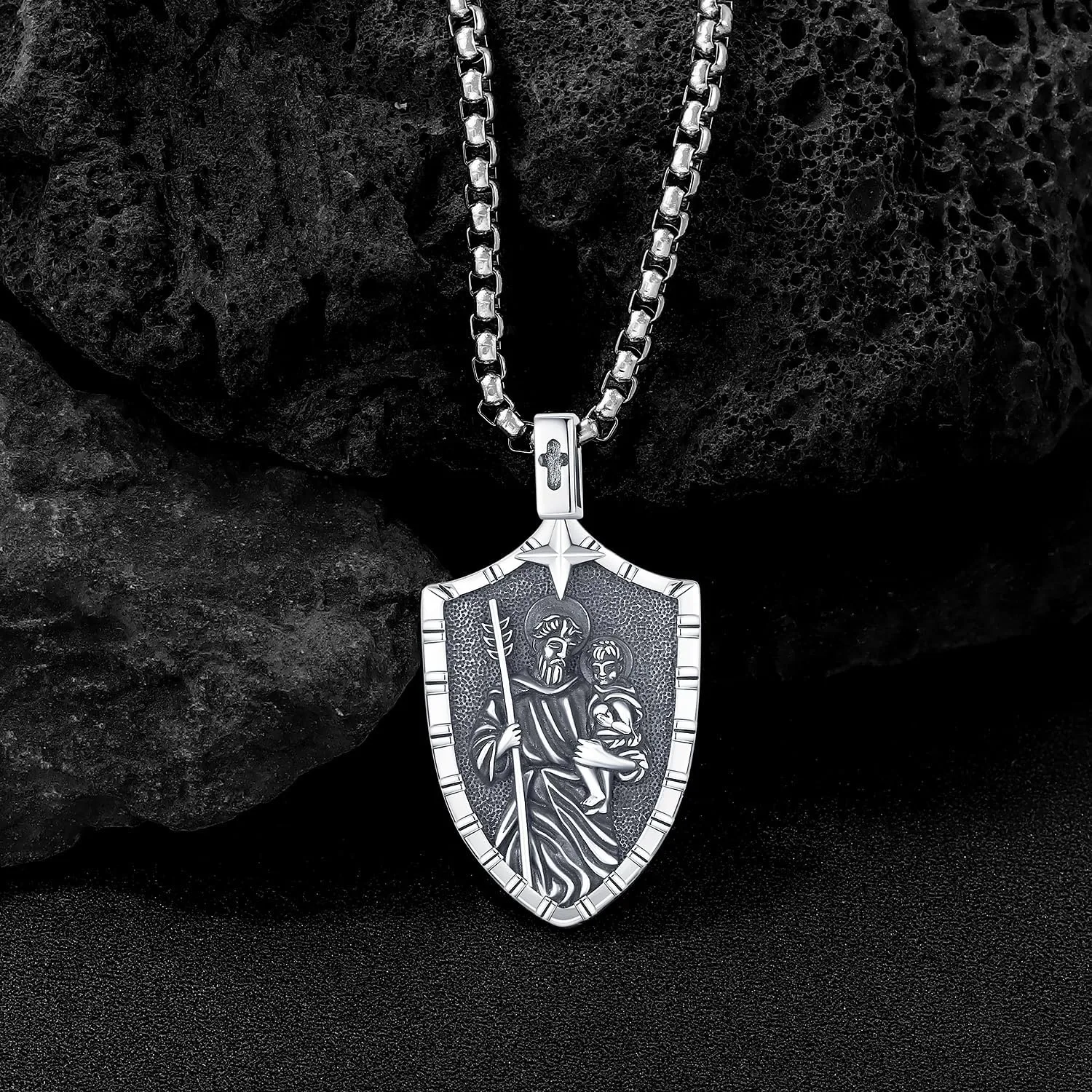 Aniu St. Michael/St. Christopher/St.Bemedict/Jesus Cross Pendant Necklaces Sterling Silver Religious Gifts for Men Women