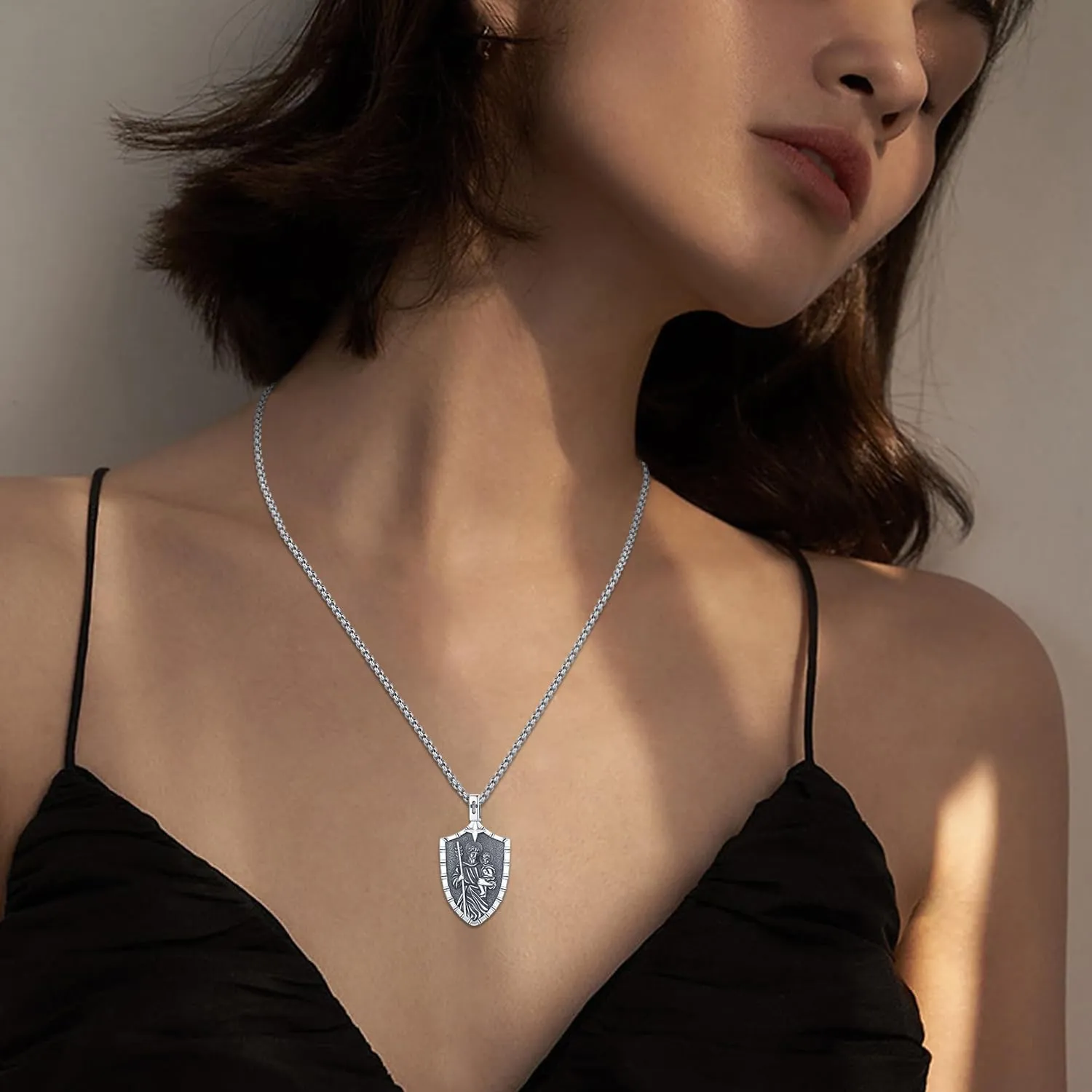 Aniu St. Michael/St. Christopher/St.Bemedict/Jesus Cross Pendant Necklaces Sterling Silver Religious Gifts for Men Women