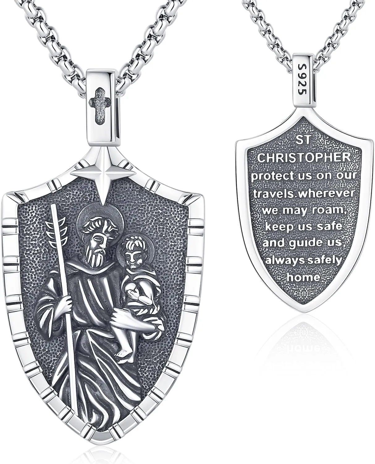 Aniu St. Michael/St. Christopher/St.Bemedict/Jesus Cross Pendant Necklaces Sterling Silver Religious Gifts for Men Women