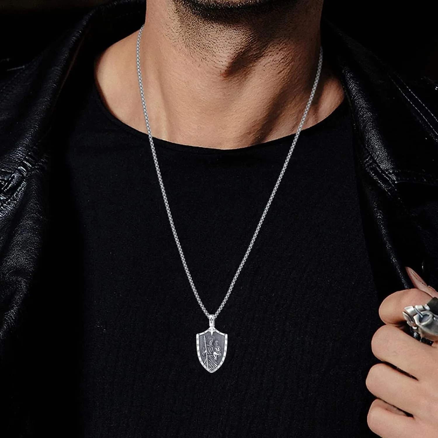Aniu St. Michael/St. Christopher/St.Bemedict/Jesus Cross Pendant Necklaces Sterling Silver Religious Gifts for Men Women