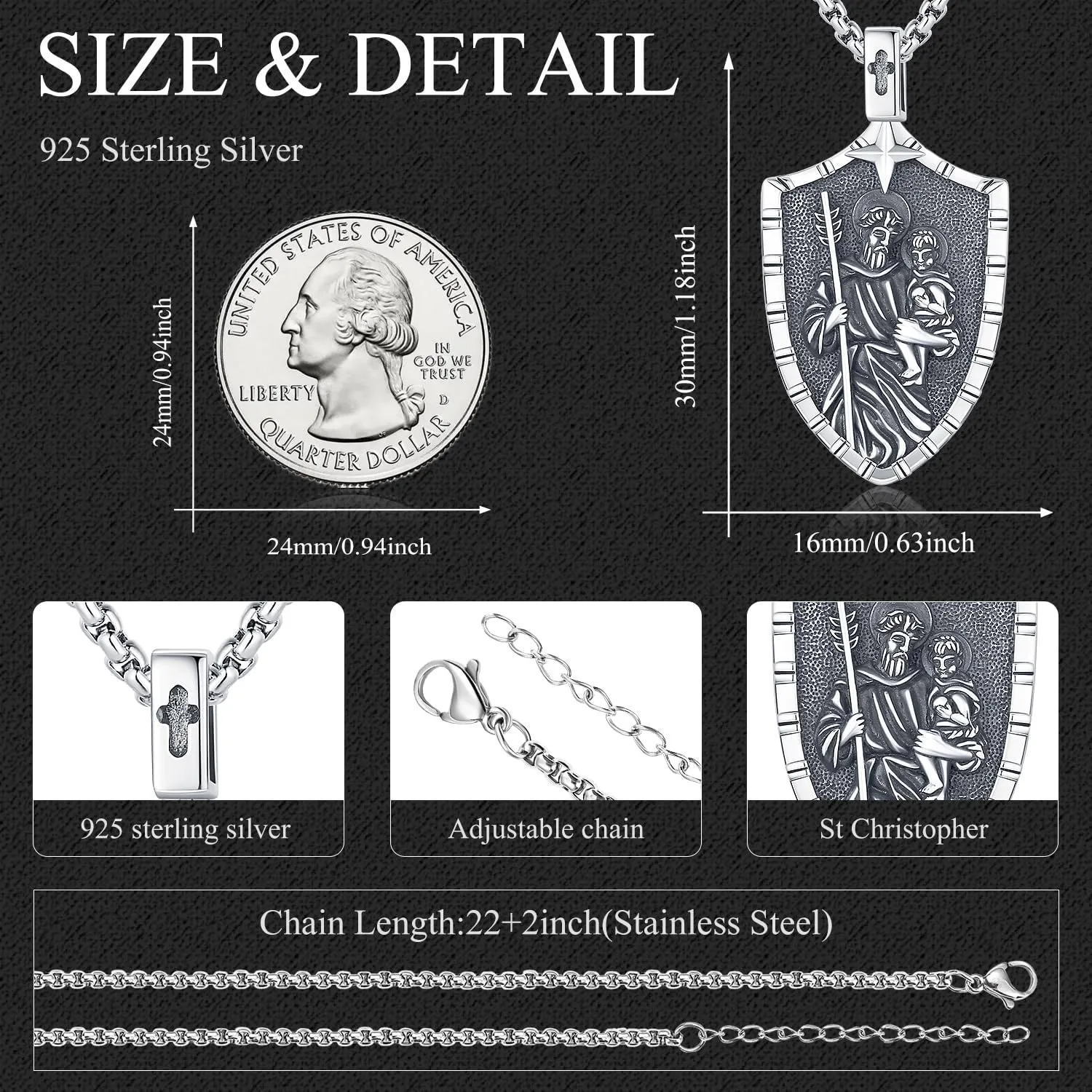 Aniu St. Michael/St. Christopher/St.Bemedict/Jesus Cross Pendant Necklaces Sterling Silver Religious Gifts for Men Women