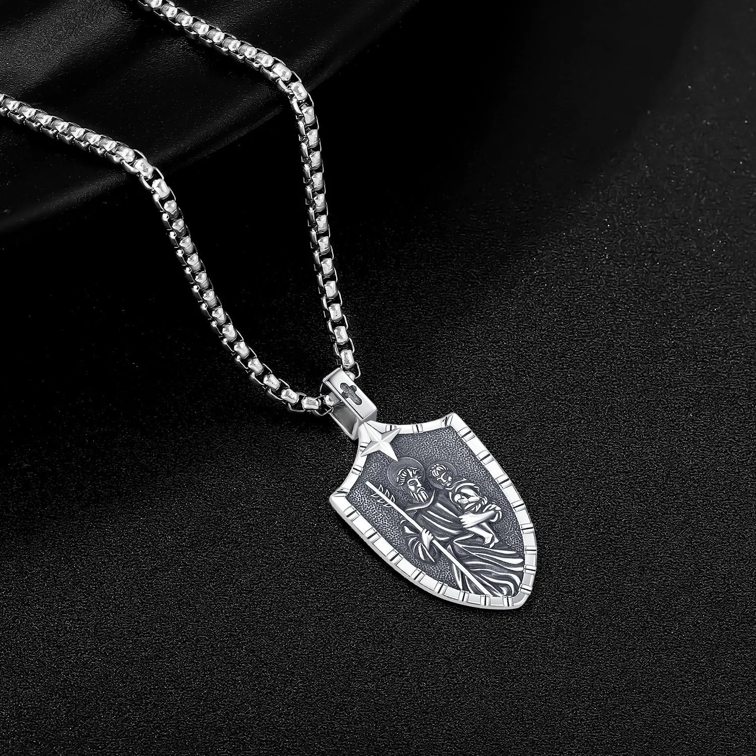 Aniu St. Michael/St. Christopher/St.Bemedict/Jesus Cross Pendant Necklaces Sterling Silver Religious Gifts for Men Women