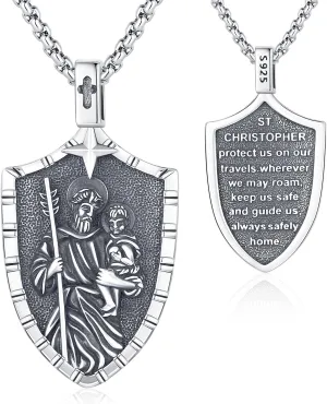 Aniu St. Michael/St. Christopher/St.Bemedict/Jesus Cross Pendant Necklaces Sterling Silver Religious Gifts for Men Women