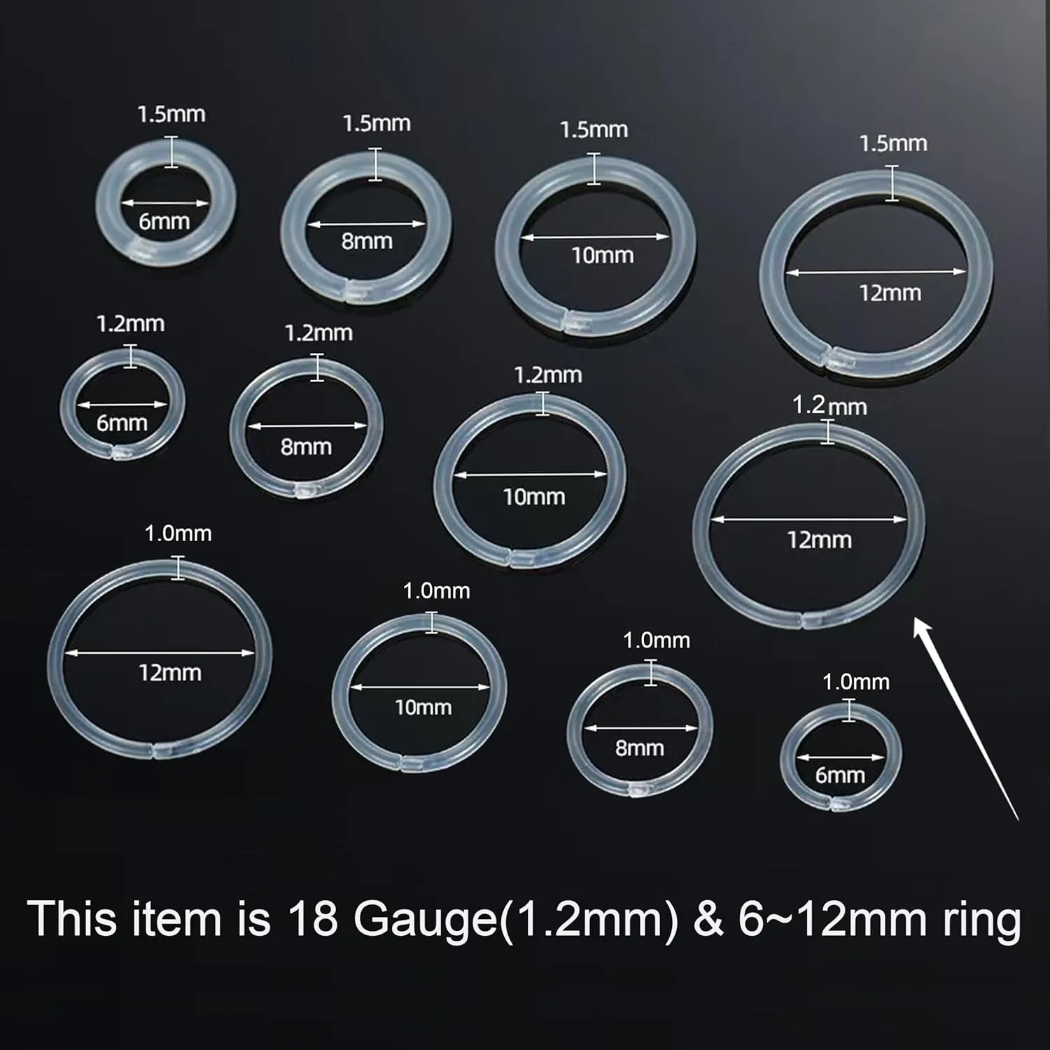Anti-Allergy Plastic Hoop Ear Retainers, Clear Nose Rings, With Buckle, 16G 18G 20G, 6-12mm Rings For Sensitive Ears & Skin