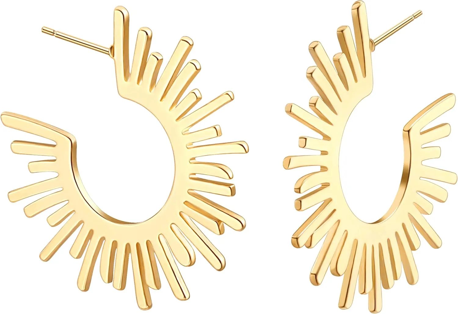 Aobei Pearl 18K Gold Big Hoop Earrings Delicate Screw Thread Spring Coil Square Huggie Earrings Sunburst Half Hoop Earrings Minimalist Ear Jewelry for Women