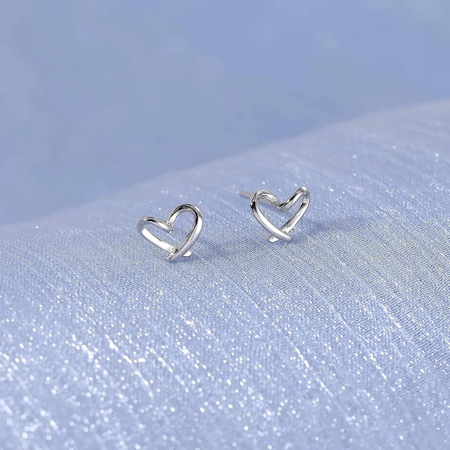 AoedeJ Minimalist Heart Stud Earrings Sterling Silver Earrings Small Heart Earrings